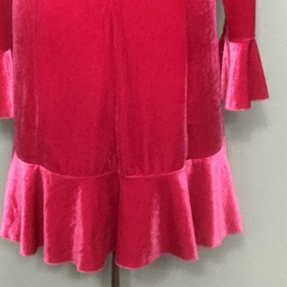 See and Be Seen Women Dress L Cassini Hot Pink Velvet Shift Ruffle Hem Retro - Picture 9 of 16